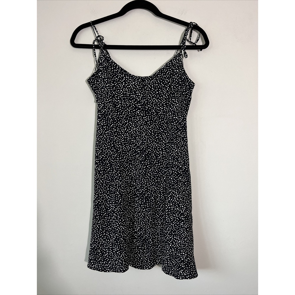 & Other Stories Tie Shoulder Black White Dot Mini Slip Dress Size 4 Button Down